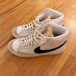 Nike White and Black High-Tops with Tan Accents